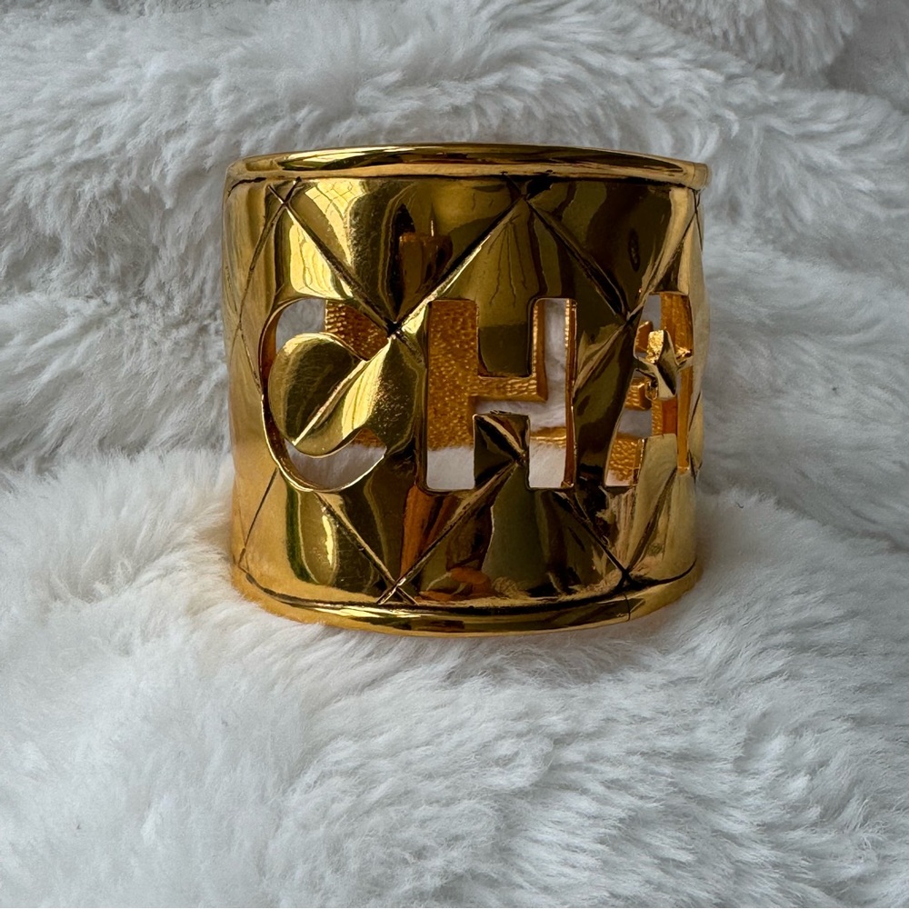 CHANEL 24k Gold Plated Cuff Bracelet